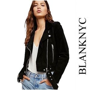 BLANK NYC Leather Morning‎ Suede Black Moto Jacket Zip Belted Buckle Women Small